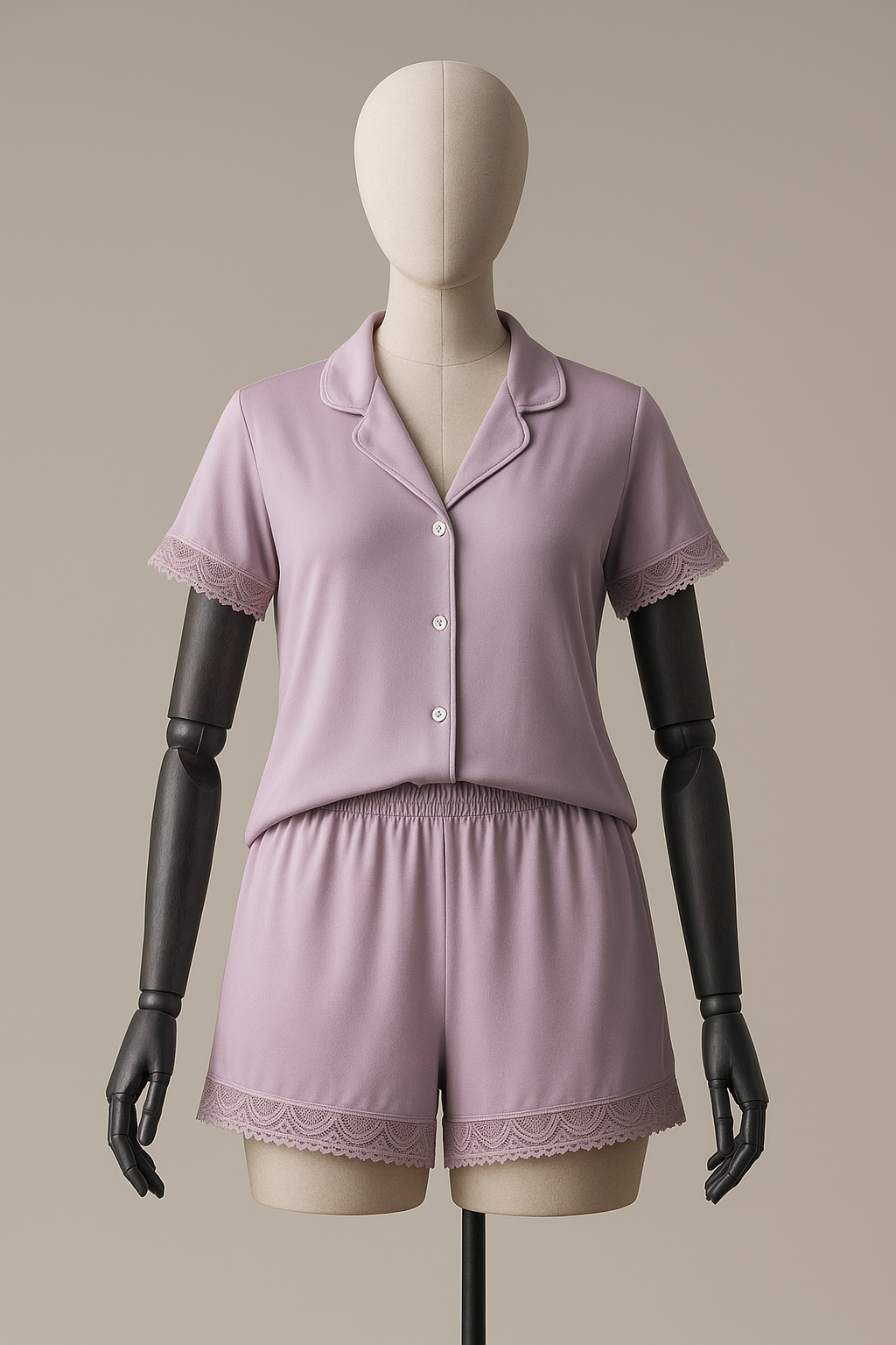 Pyjama Femme Satin Lilas avec Dentelle – Élégance et Douceur (PG257041)