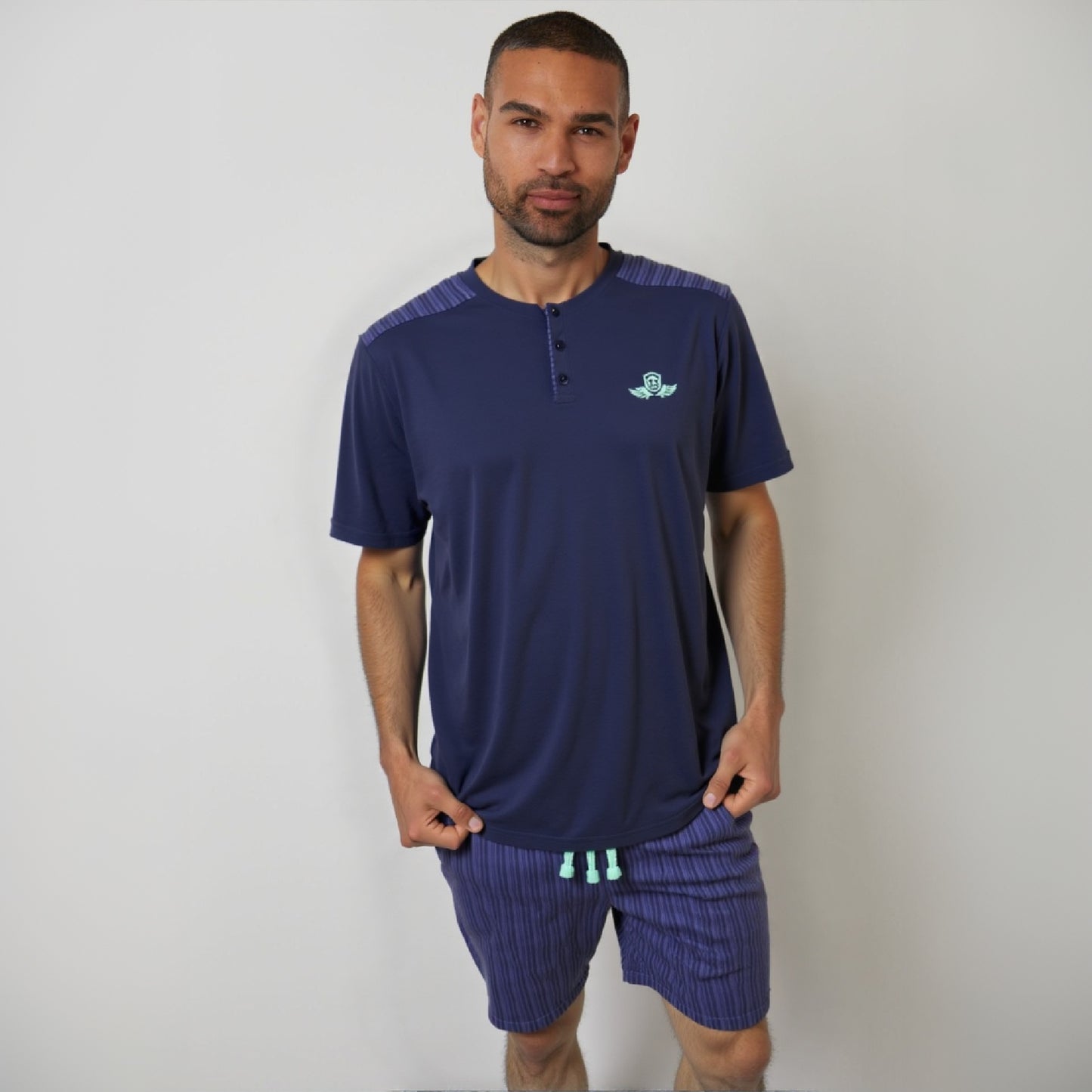 Ensemble Pyjama Homme – T-shirt Boutonné & Short Rayé (Tress)
