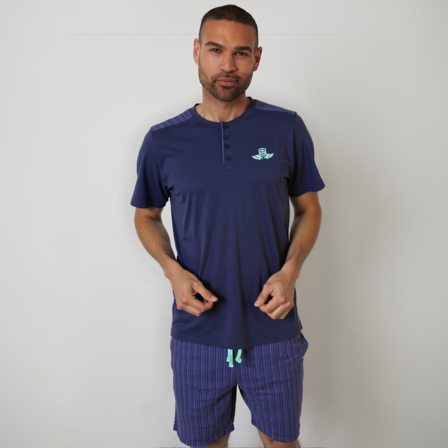 Ensemble Pyjama Homme – T-shirt Boutonné & Short Rayé (Tress)