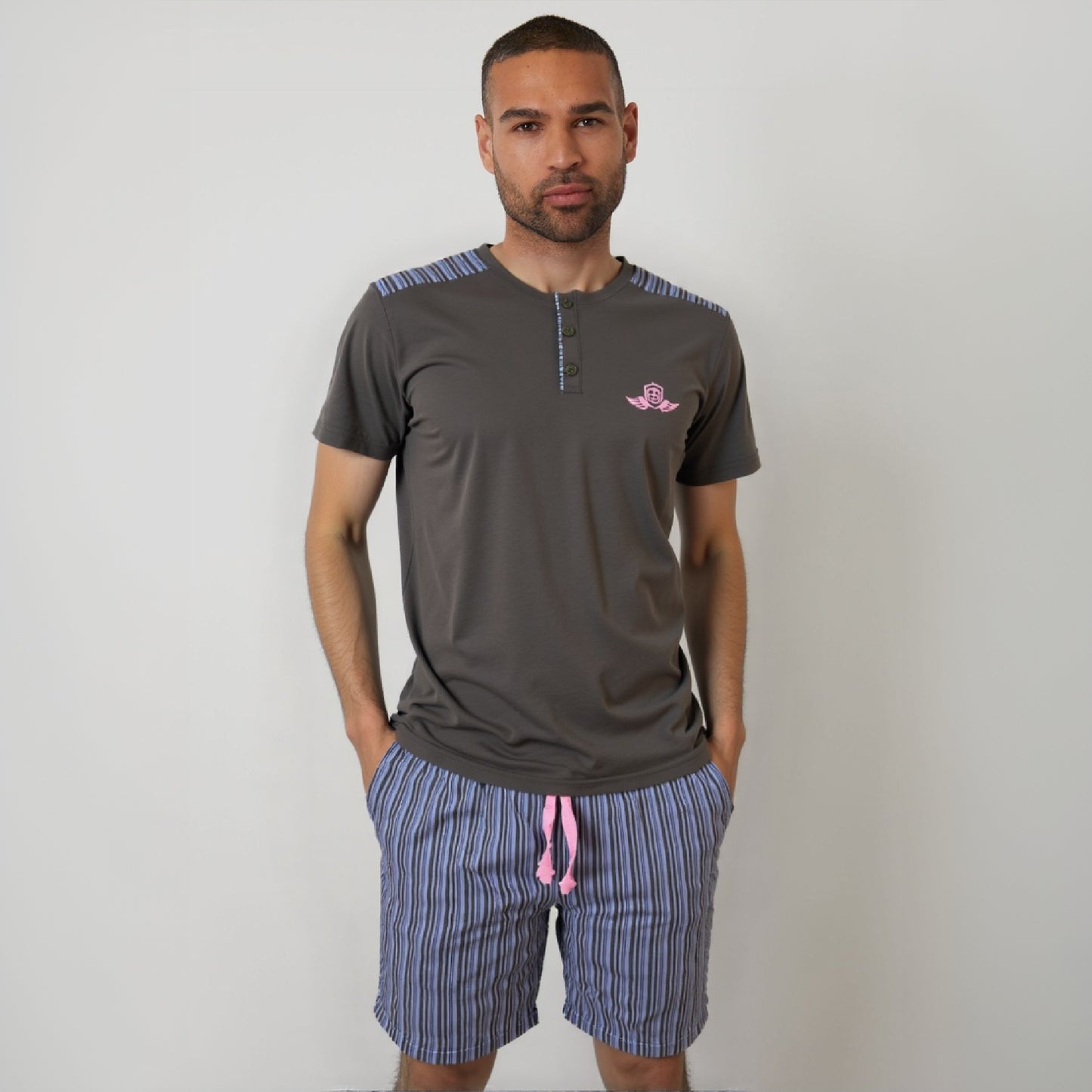 Ensemble Pyjama Homme – T-shirt Boutonné & Short Rayé (Tress)