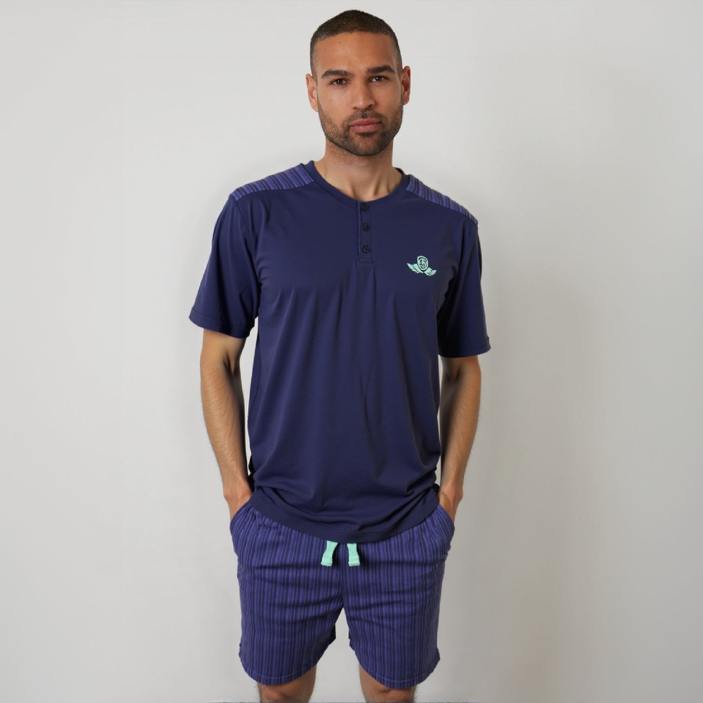 Ensemble Pyjama Homme – T-shirt Boutonné & Short Rayé (Tress)