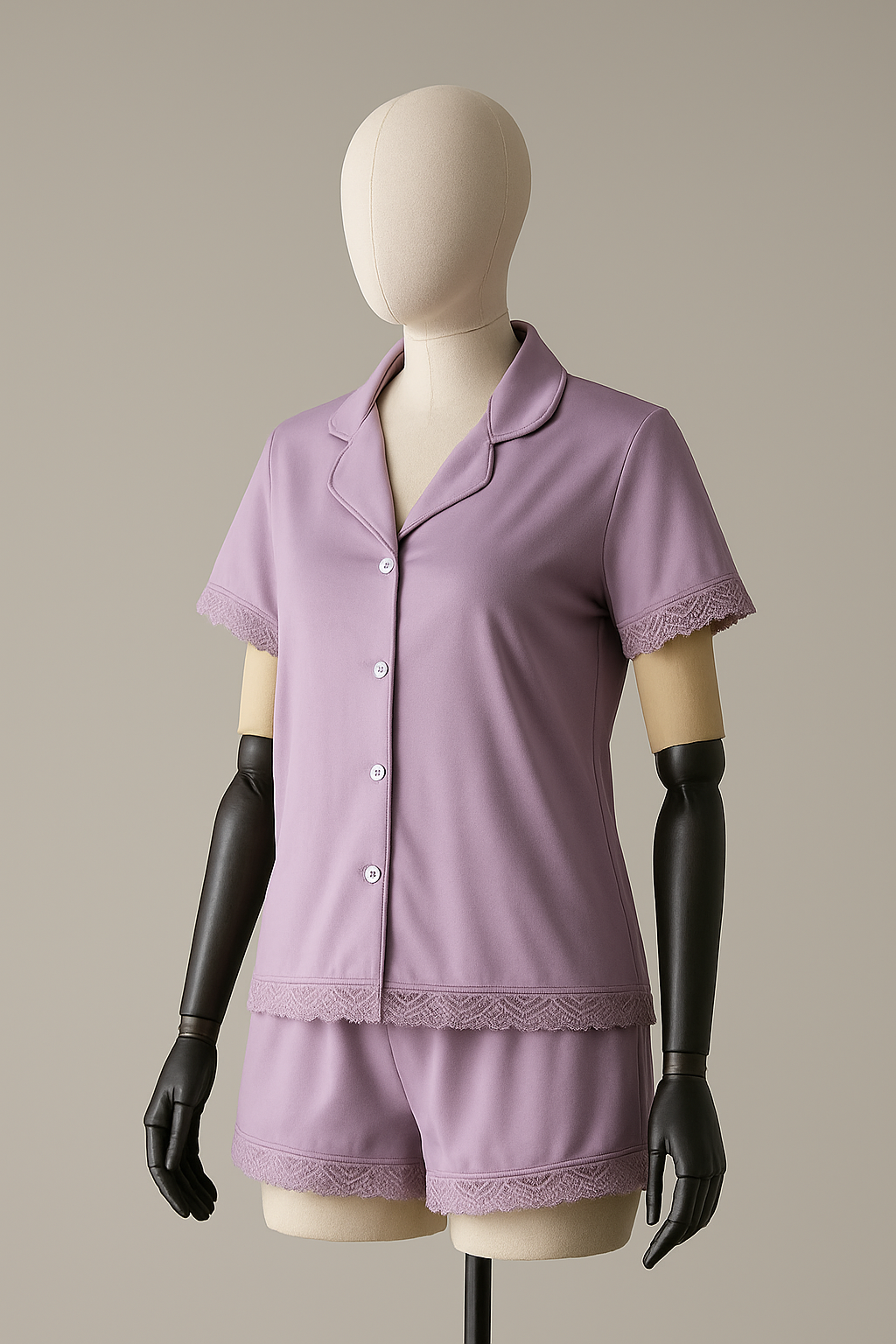 Pyjama Femme Satin Lilas avec Dentelle – Élégance et Douceur (PG257041)