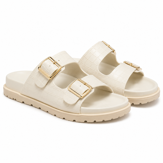 Sandales Fille Blanches Effet Croco – Bombas Maroc