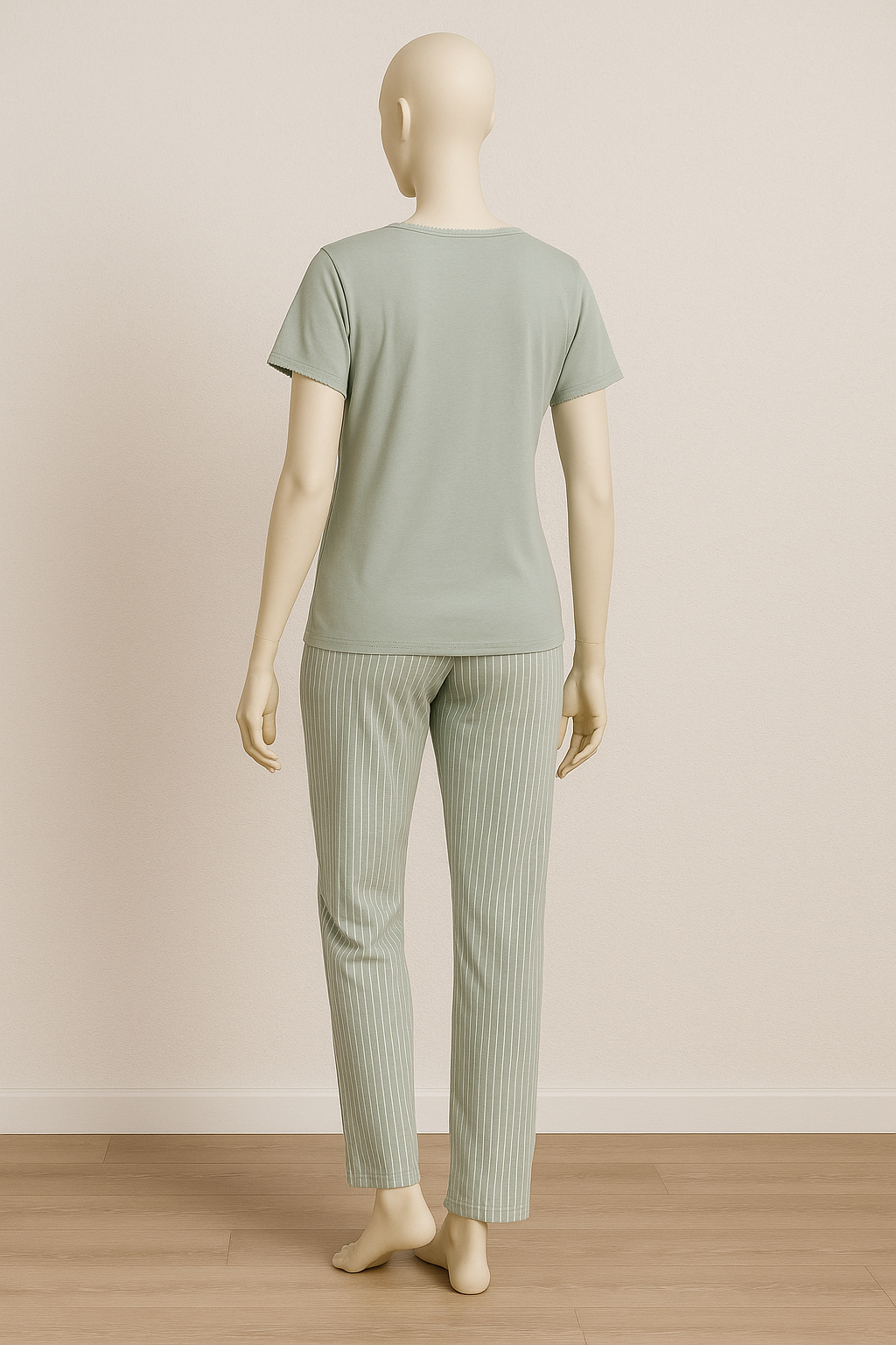 Pyjama Femme Confort Élégant – Vert Sauge Rayé ( PG257031)