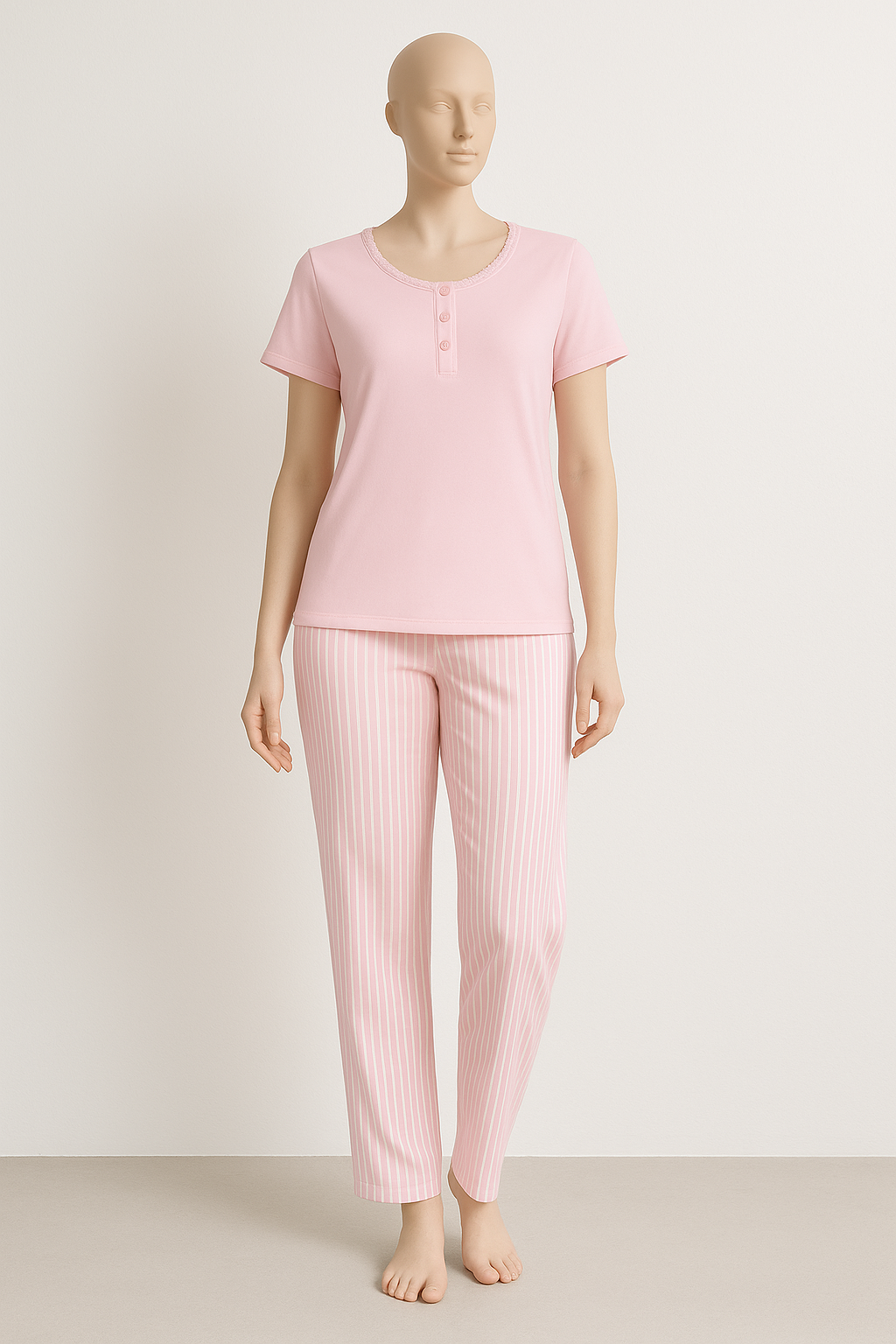 Pyjama Femme Confort Élégant – Vert Sauge Rayé ( PG257031)