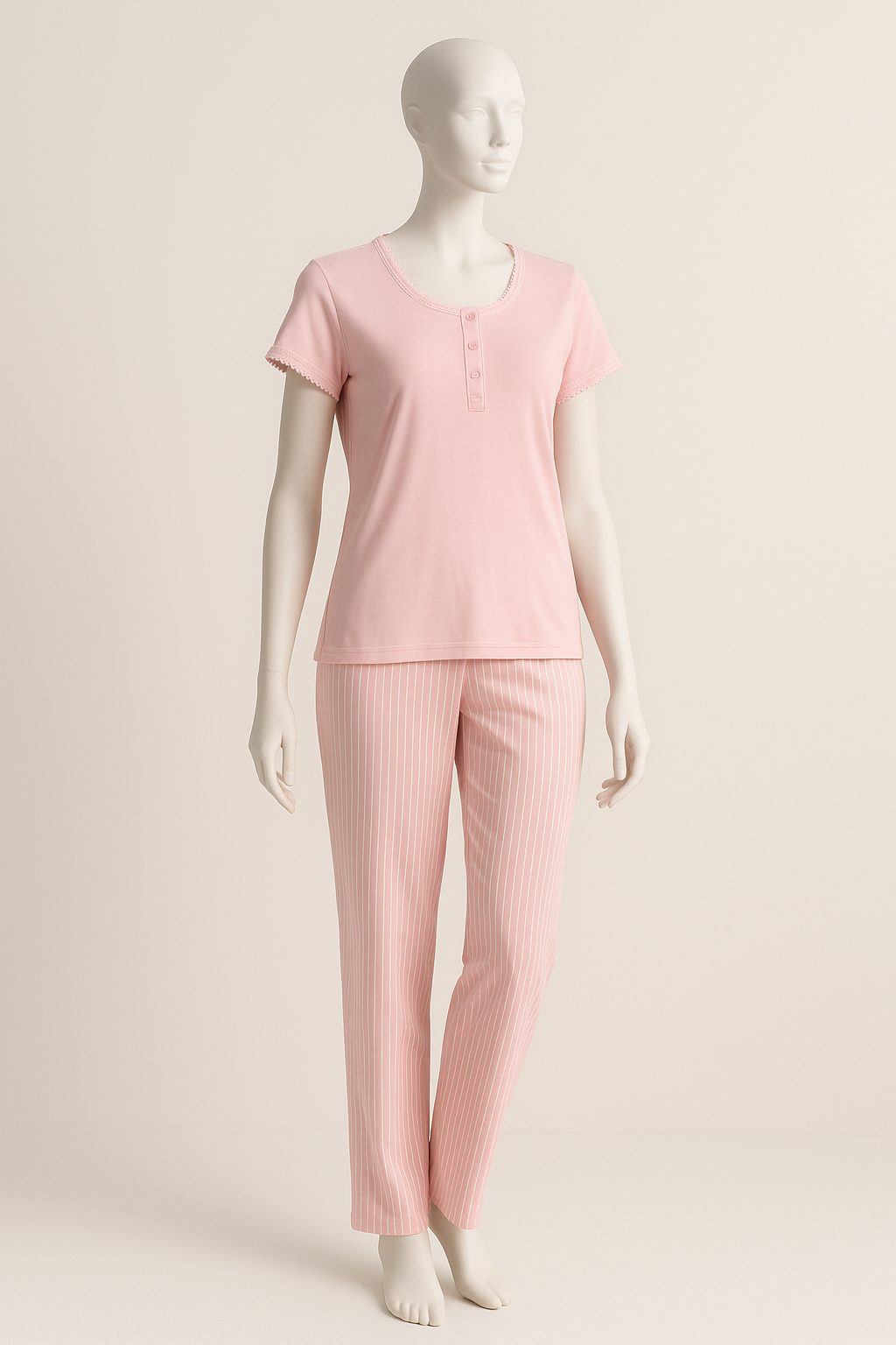 Pyjama Femme Confort Élégant – Vert Sauge Rayé ( PG257031)