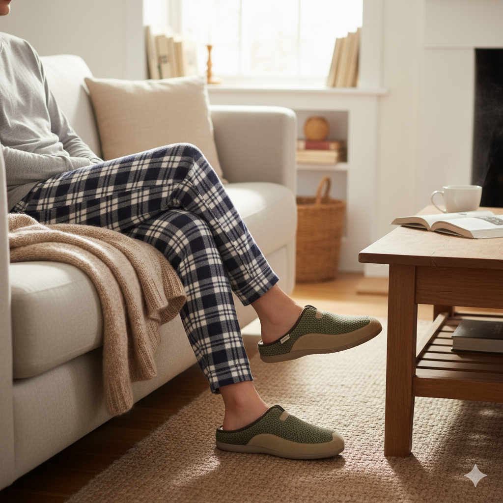 Pantoufles homme vert et beige hiver confortables et chaudes – Bombas Maroc