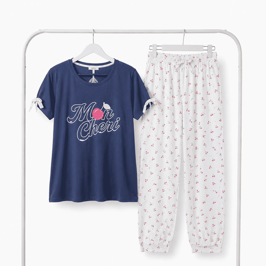 Pyjama Femme Bleu Marine Mon Chéri Coton TRESS – Bombas Maroc