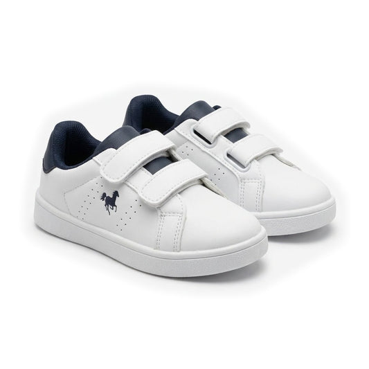 Baskets enfant unisexes à double scratch blanc et bleu marine, paire – BOMBAS Maroc