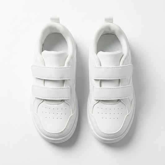 Baskets enfant unisexes à double scratch blanches – vue de dessus