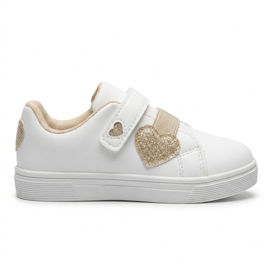 Basket fille blanche à scratch et cœur doré – vue de profil