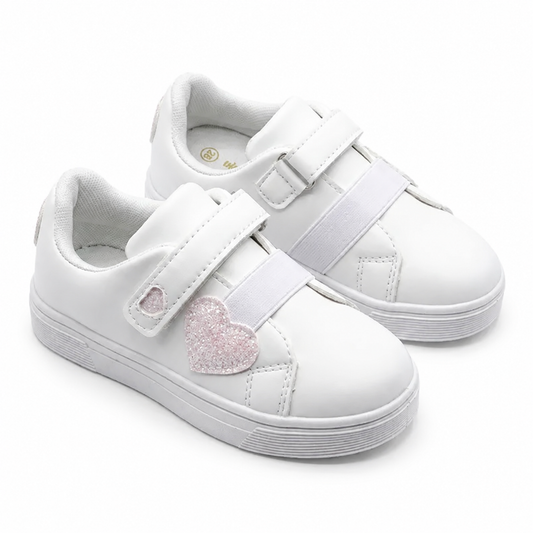 Baskets fille blanches à cœurs irisés pailletés – vue principale