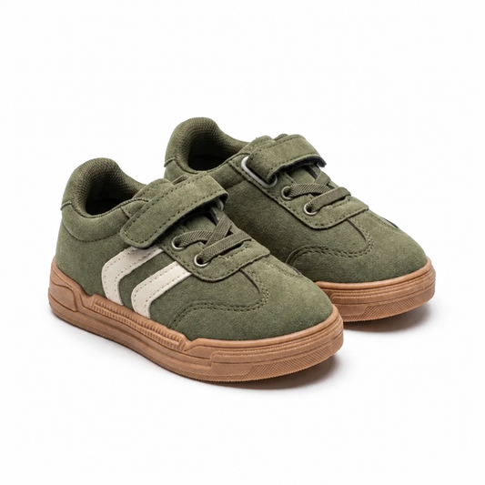 Baskets garçon kaki Bubble Kids avec scratch et lacets