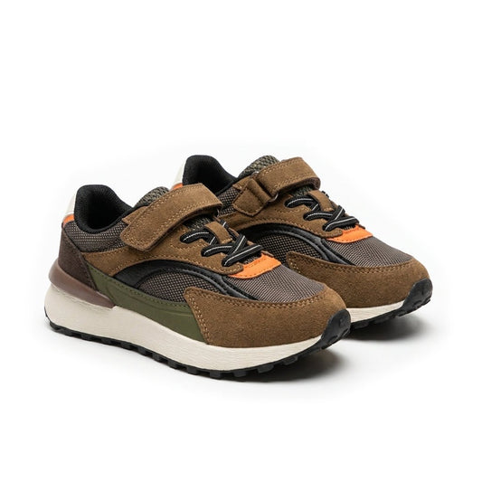 Paire de baskets garçon running à scratch camel, kaki et orange – BOMBAS Maroc