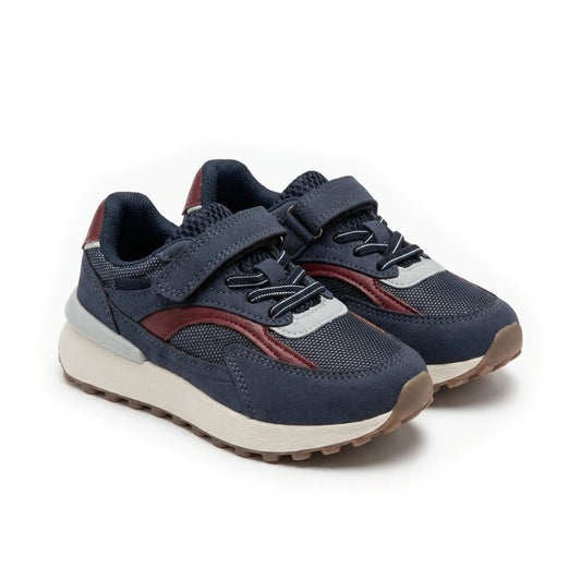 Paire de baskets garçon running à scratch bleu marine et bordeaux – BOMBAS Maroc