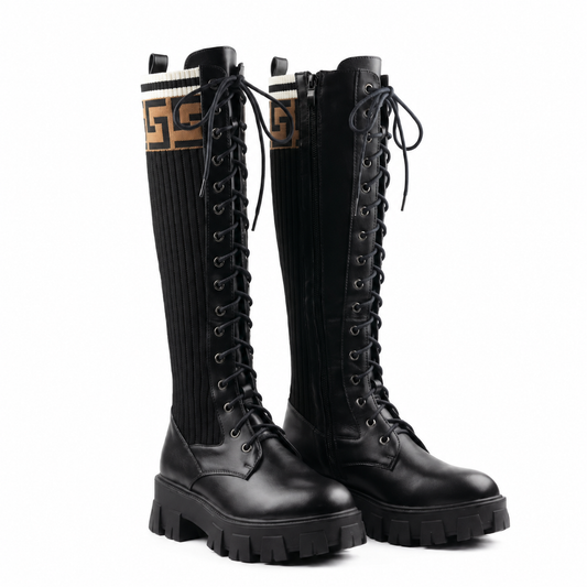 Bottes femme noires style combat – Bombas Maroc