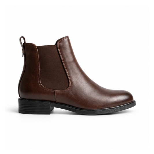 Bottine Chelsea femme marron chocolat classique vue de profil, élastique latéral et talon bloc – Bombas Maroc