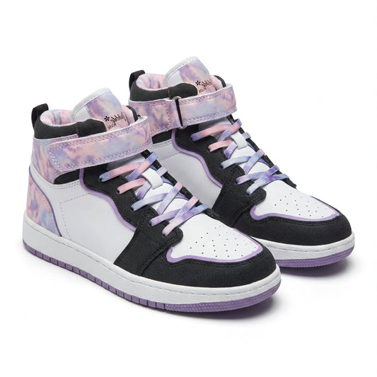 Baskets montantes fille Bubble Kids rose lilas blanc et noir vue trois quarts