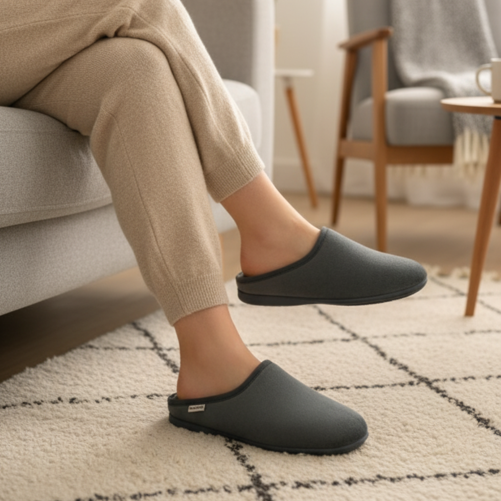 chaussons d’intérieur homme gris foncé confortables et chauds
