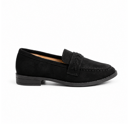 Mocassins femme tressés noir – vue de profil