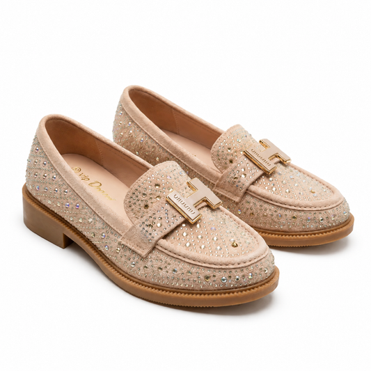 Mocassins Fille Beige à Boucle Dorée – Bombas Maroc