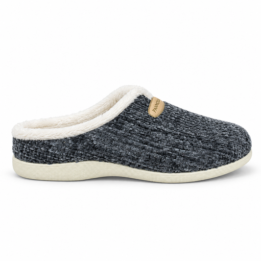 Pantoufles Femme Hiver PANMODA Gris Chenille – profil – Bombas Maroc