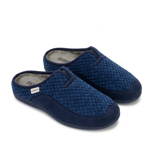 Pantoufles homme PANMODA bleu marine bouclé Made in Spain, vue paire – Bombas Maroc
