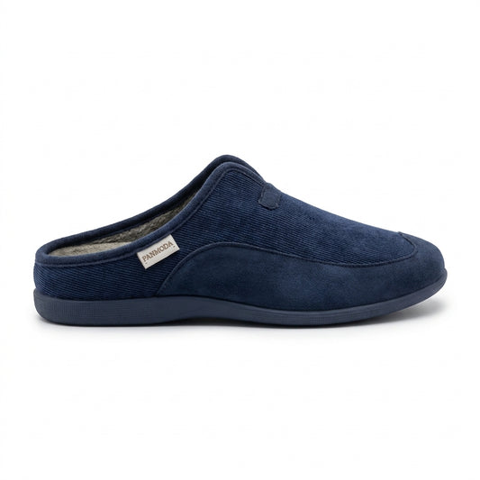Pantoufles homme PANMODA bleu marine côtelé Made in Spain, vue profil – Bombas Maroc