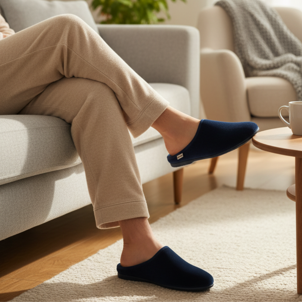 pantoufles en tissu doux pour homme avec semelle antidérapante