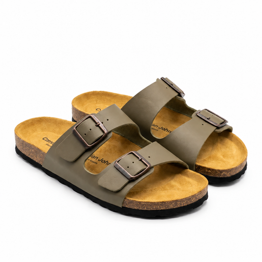 Sandales homme Canadian John cuir kaki double boucle semelle liège – Made in Spain | Bombas Maroc