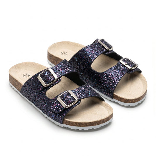 Sandales fille glitter noir galaxy double bride style birkenstock vue 3/4 - Bombas Maroc, livraison à domicile
