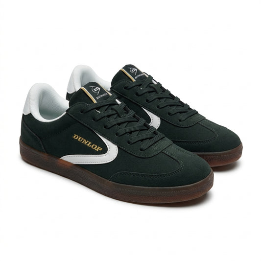Sneakers homme DUNLOP vert foncé et blanc, paire vue trois-quarts – Bombas Maroc