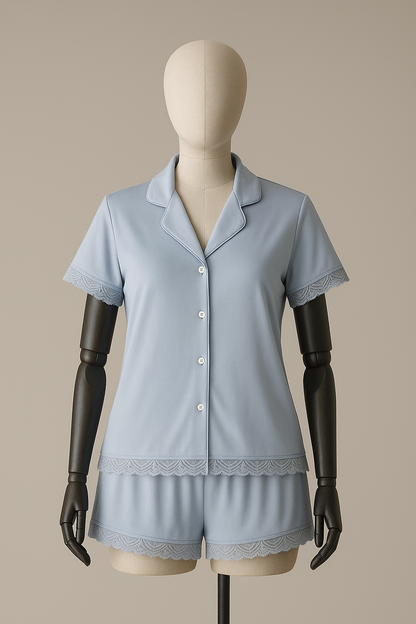Pyjama Femme Satin Lilas avec Dentelle – Élégance et Douceur (PG257041)
