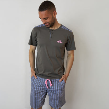 Ensemble Pyjama Homme – T-shirt Boutonné & Short Rayé (Tress)