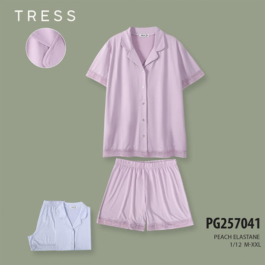 Pyjama Femme Satin Lilas avec Dentelle – Élégance et Douceur (PG257041)