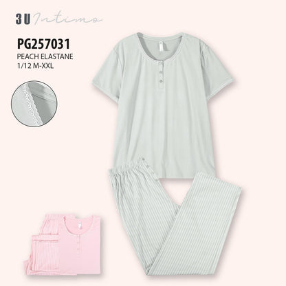 Pyjama Femme Confort Élégant – Vert Sauge Rayé ( PG257031)