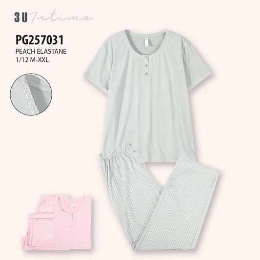 Pyjama Femme Confort Élégant – Vert Sauge Rayé ( PG257031)
