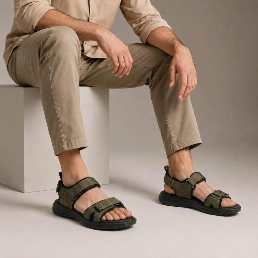 Sandale Sport Homme Double Velcro - Importees d'Espagne 🇪🇸 - Kaki