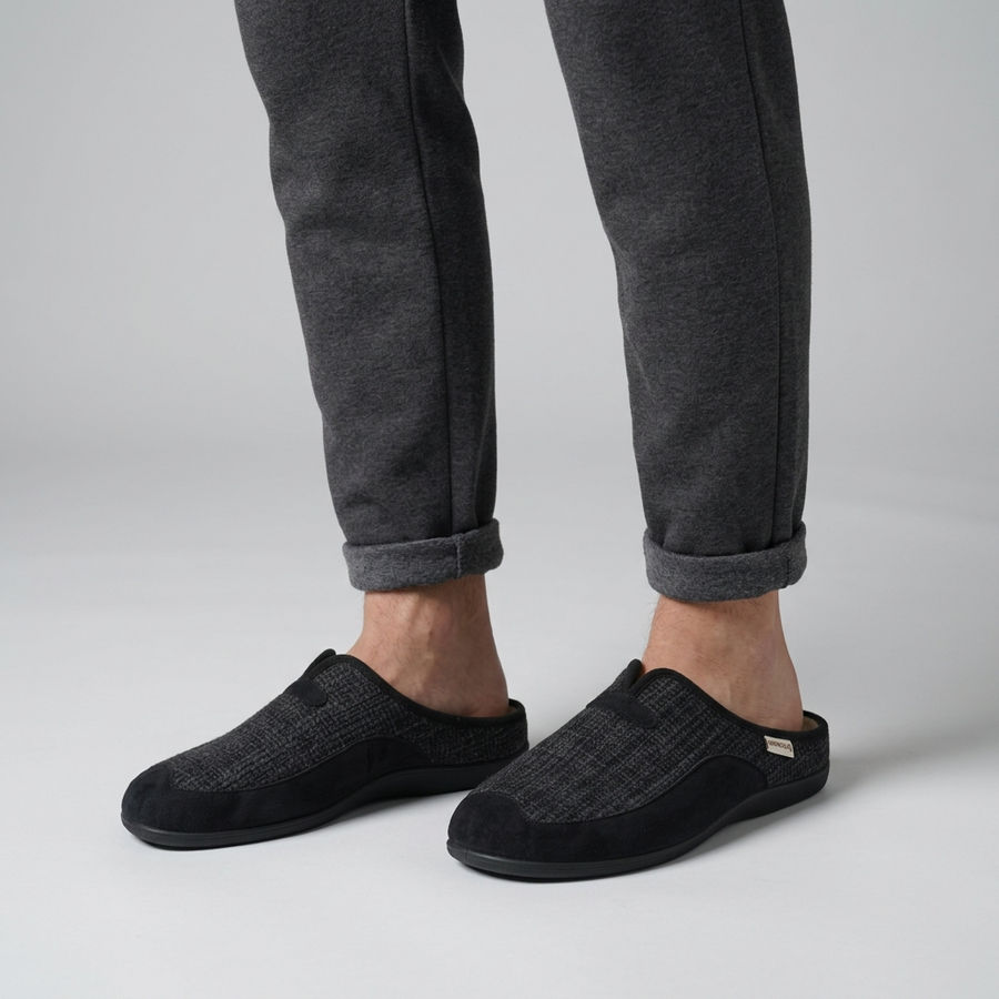 Chaussons Homme Hiver Noir Texturé – Importé d’Espagne | PN247581