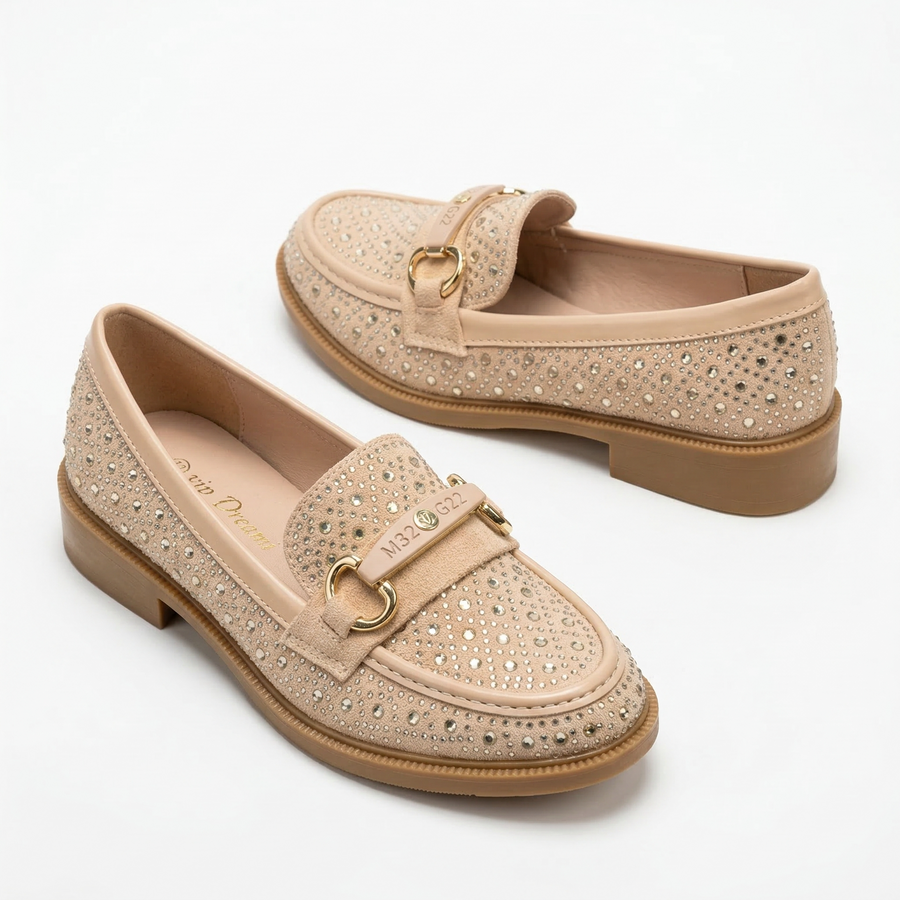 Mocassins Fille Beige à Strass – Importés d’Espagne 🇪🇸