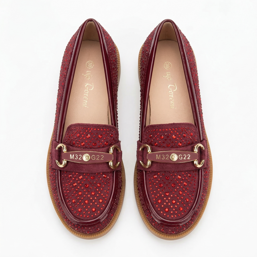 Mocassins Fille Bordeaux à Strass – Importés d’Espagne 🇪🇸