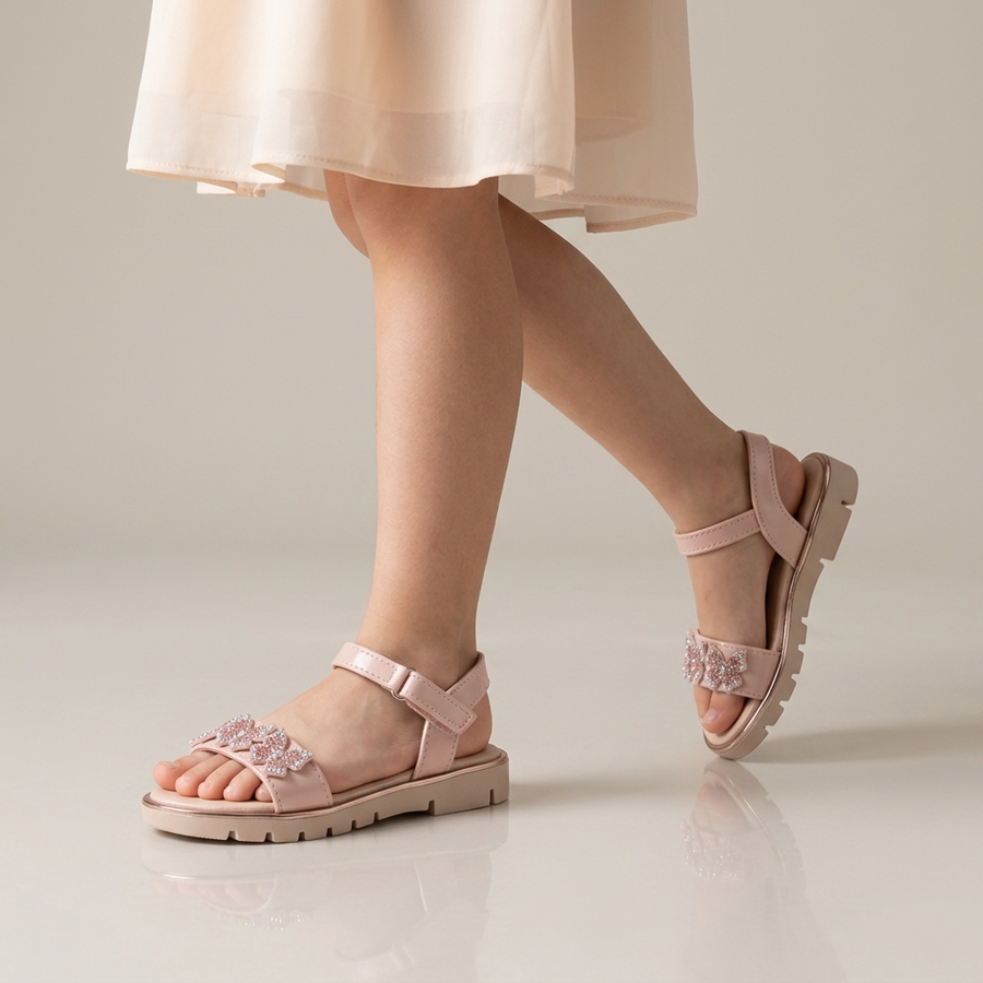 Sandales Fille Rose Papillons Strass – Semelle Plateforme – Importées d'Espagne 🇪🇸