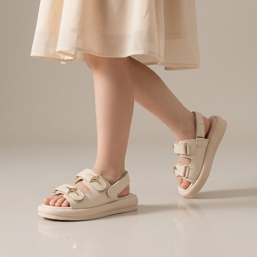 Sandales Fille Beige Crème Étoile Dorée – Semelle Plateforme – Importées d'Espagne 🇪🇸