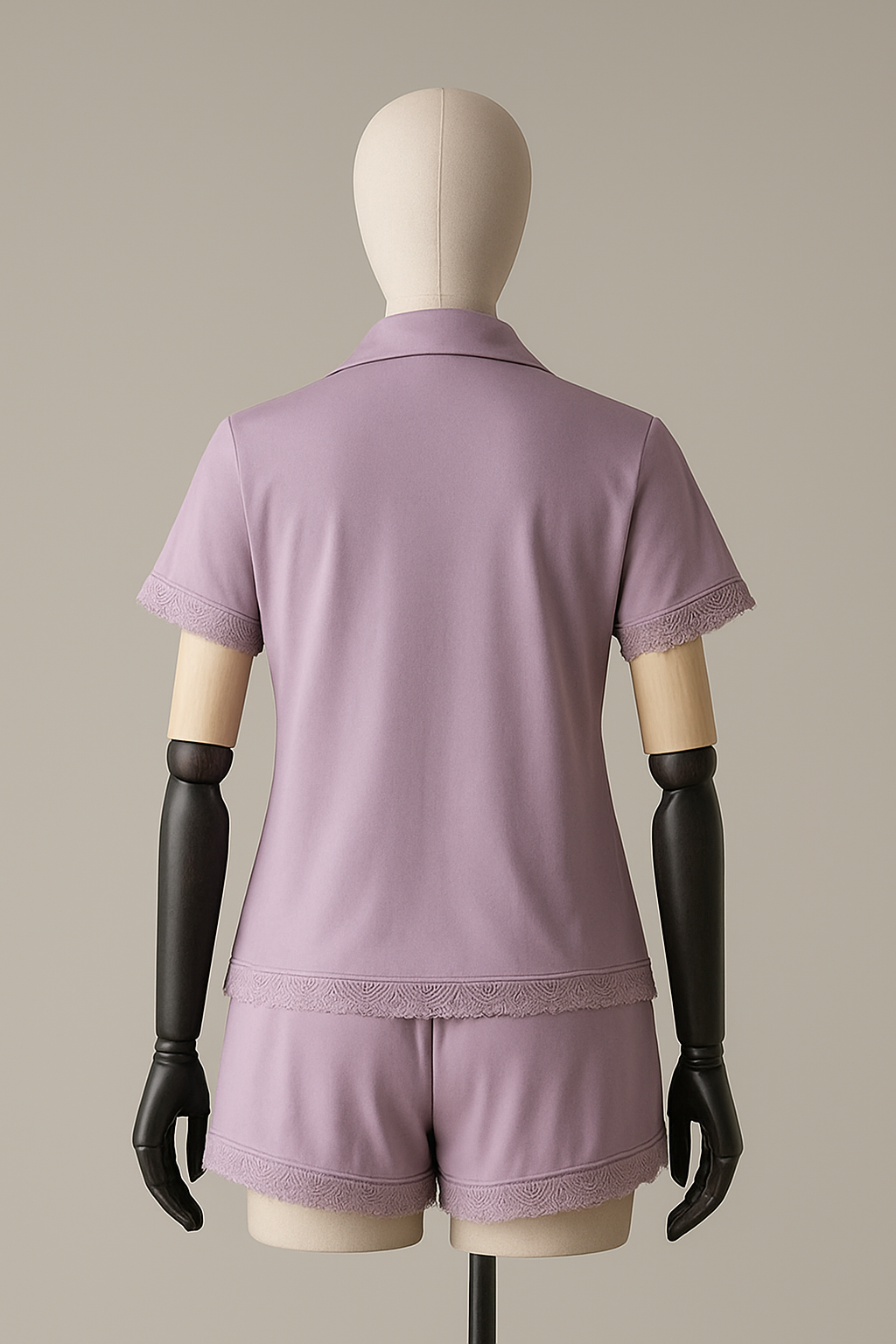 Pyjama Femme Satin Lilas avec Dentelle – Élégance et Douceur (PG257041)