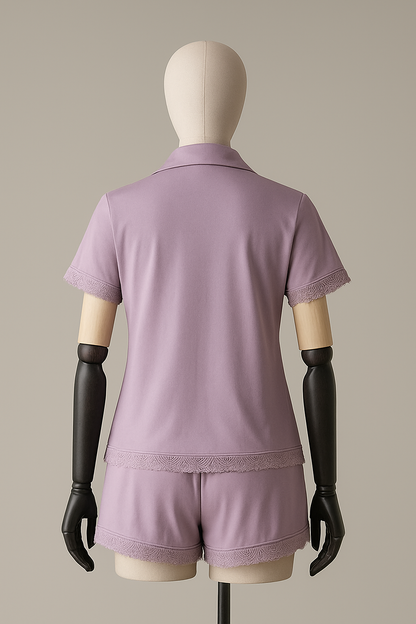Pyjama Femme Satin Lilas avec Dentelle – Élégance et Douceur (PG257041)