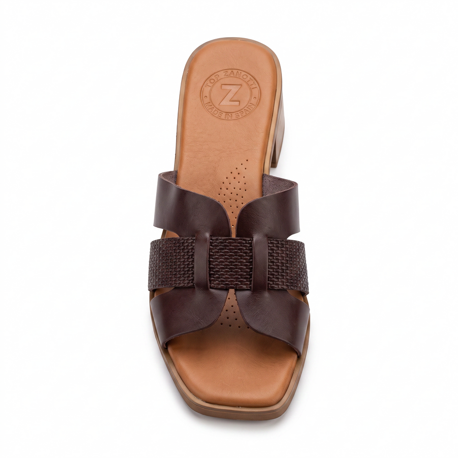 Sandales Femme Talon en Cuir Véritable – Top Zanotli – Made in Spain 🇪🇸 – Marron