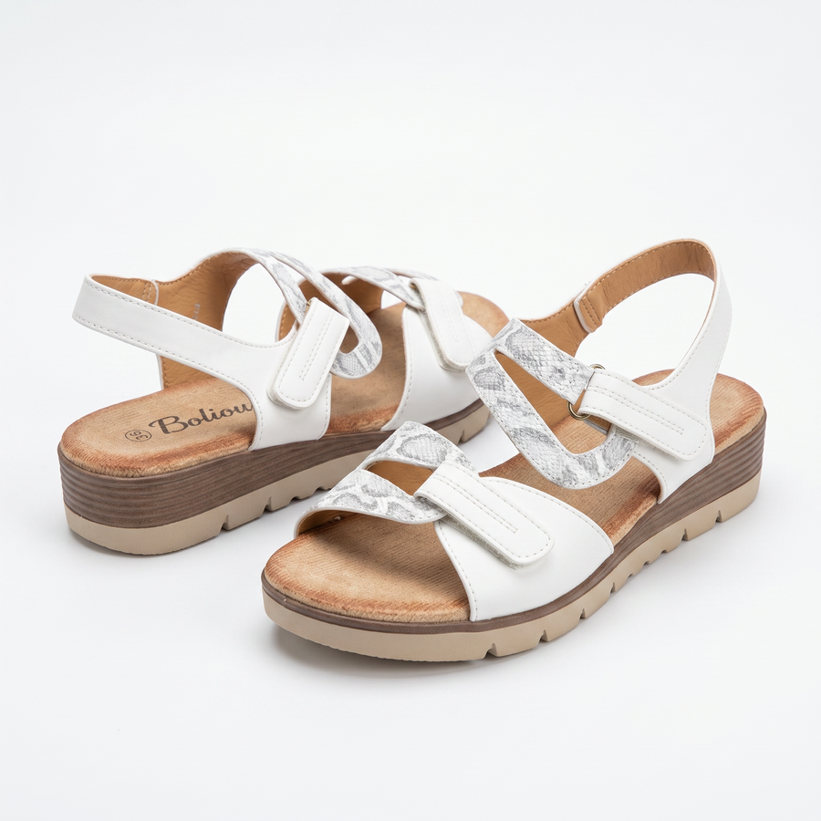 Sandales Femme Blanc Imprimé Python Gris – Double Velcro – Importées d'Espagne 🇪🇸