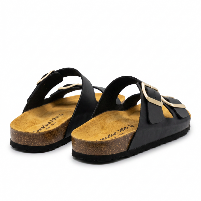 Sandales Canadian John – Noir Double Bride Boucle Dorée – Made in Spain 🇪🇸