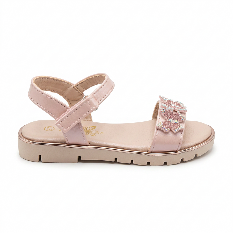 Sandales Fille Rose Papillons Strass – Semelle Plateforme – Importées d'Espagne 🇪🇸