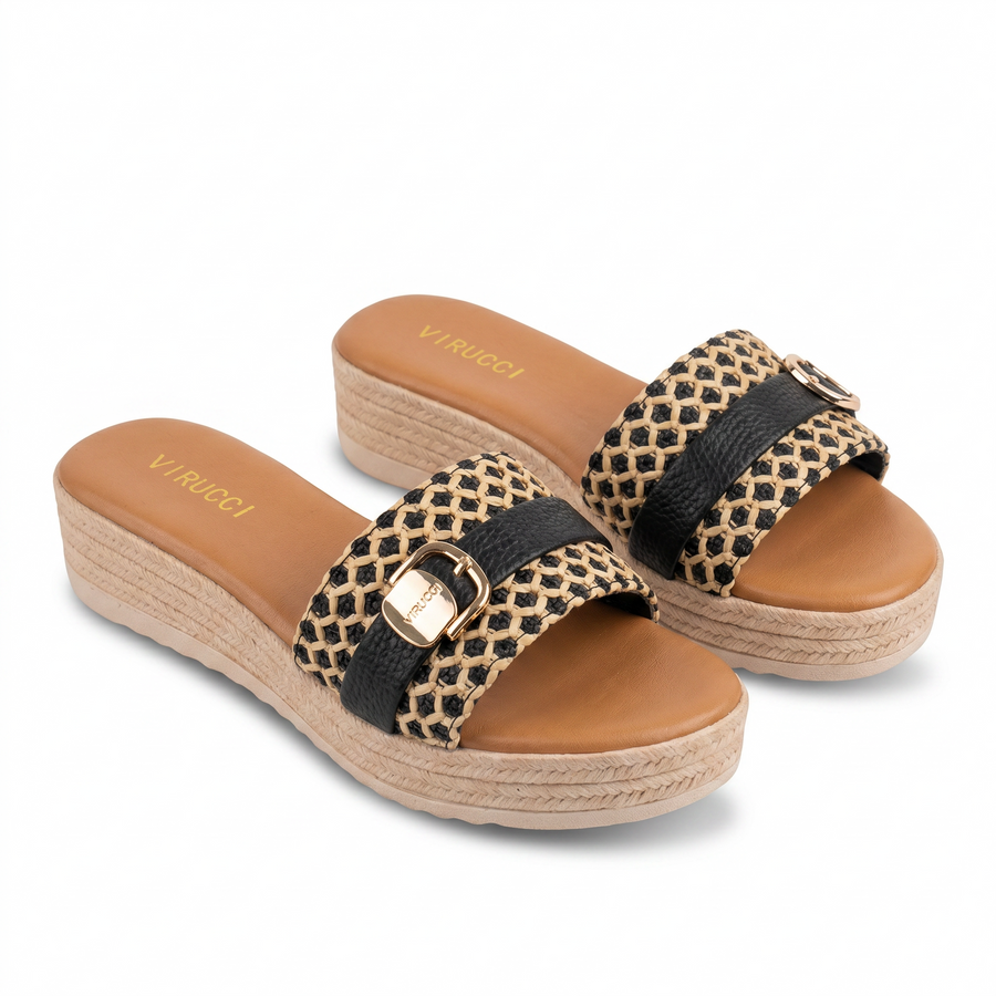 Sandales Compensées Virucci Tressées Noir Beige –  Importées d'Espagne 🇪🇸